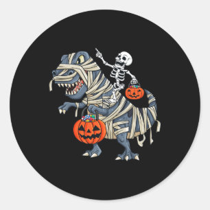 Pegatina Redonda Skeleton Riding Mummy T Rex Halloween Chicas K