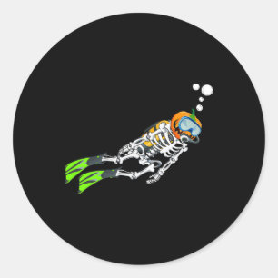 Pegatina Redonda Skeleton Scu Buceo Halloween Calabaza