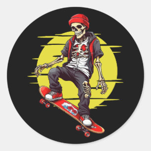 Pegatina Redonda Skeleton Skateboard