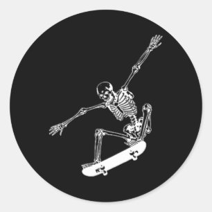 Pegatina Redonda Skeleton Skateboard Skull Halloween Skateboarding