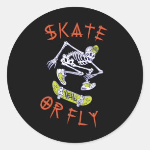Pegatina Redonda Skeleton Skateboarder