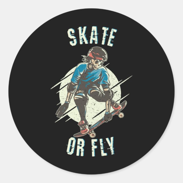 Pegatina Redonda Skeleton Skateboarder (Anverso)