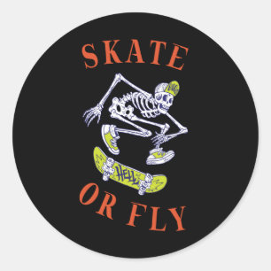 Pegatina Redonda Skeleton Skateboarder