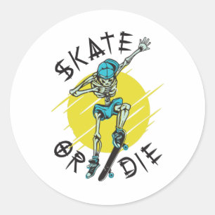 Pegatina Redonda Skeleton Skateboarder