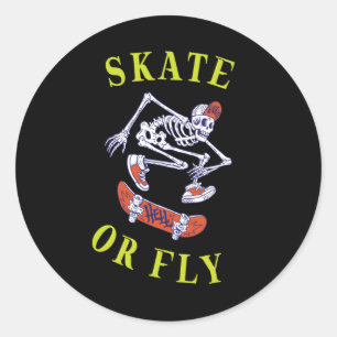 Pegatina Redonda Skeleton Skateboarder
