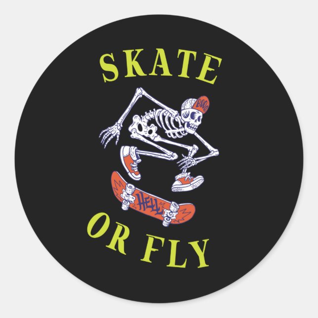 Pegatina Redonda Skeleton Skateboarder (Anverso)