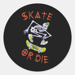 Pegatina Redonda Skeleton Skateboarder