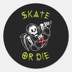 Pegatina Redonda Skeleton Skateboarder Grim Reaper