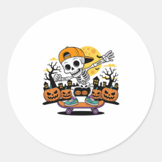Pegatina Redonda Skeleton Skateboarding Boys Skateboard Halloween S