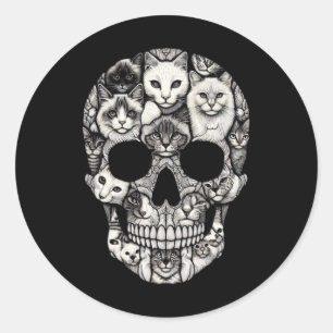 Pegatina Redonda Skeleton Skeleton Halloween Disstuve Skull Cat
