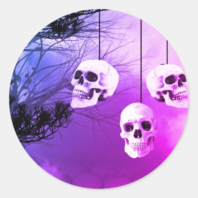 Pegatina Redonda Skeleton Skeleton Halloween Party Purple Night (Anverso)