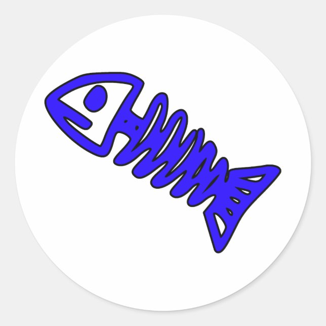 Pegatina Redonda Skeleton Skull Huesos Fossil Azul (Anverso)