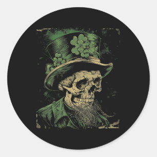Pegatina Redonda Skeleton Skull - Leprechaun St. Patrick's Day Sain