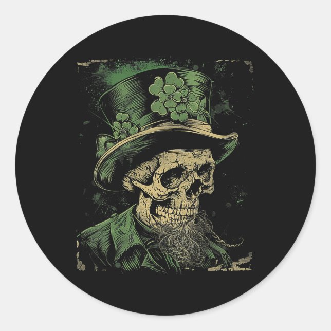 Pegatina Redonda Skeleton Skull - Leprechaun St. Patrick's Day Sain (Anverso)