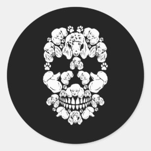 Pegatina Redonda Skeleton Skull Poodle Halloween Carnaval de miedo