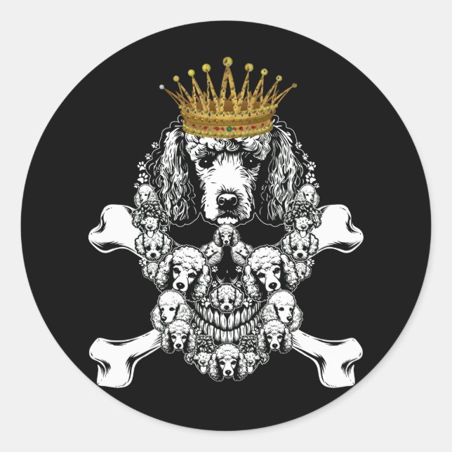 Pegatina Redonda Skeleton Skull Poodle Halloween disfraces de perro (Anverso)
