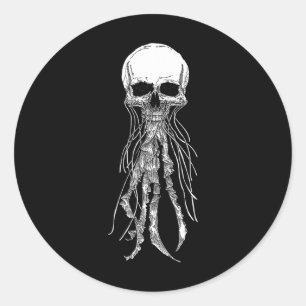Pegatina Redonda Skeleton Skull Scary Jellyfish Halloween Rock N Ro