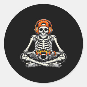 Pegatina Redonda Skeleton Skull Video Game Gamer Halloween