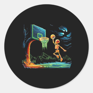Pegatina Redonda Skeleton Slam Dunk Hoop Bysketbyll Halloween Men B