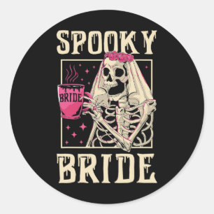 Pegatina Redonda Skeleton Spooky Bride Boda Chelorette Halloween