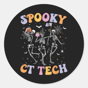Pegatina Redonda Skeleton Spooky Ct Tech Computadora Tomografía Tec
