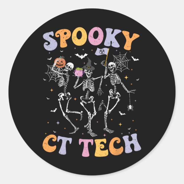 Pegatina Redonda Skeleton Spooky Ct Tech Computadora Tomografía Tec (Anverso)