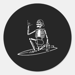 Pegatina Redonda Skeleton Surfing Lazy Halloween Costueve Skull Bon