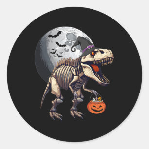 Pegatina Redonda Skeleton T Rex Dinosaur Fun Halloween Calabaza Niñ