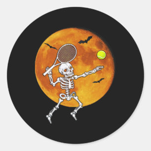 Pegatina Redonda Skeleton Tennis Halloween Racket Ll