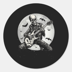 Pegatina Redonda Skeleton Tocando Guitarra Punk Rock Música Hallowe