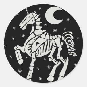 Pegatina Redonda Skeleton Unicorn