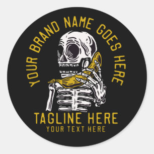 Pegatina Redonda Skeleton vectorial llama a una camiseta vintage ba