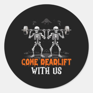 Pegatina Redonda Skeleton Weightlifter Bodybuilder Fitness
