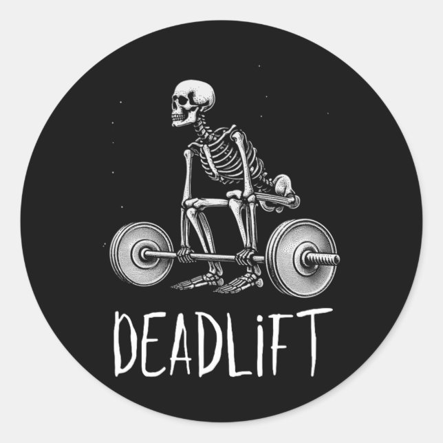 Pegatina Redonda Skeleton Workout Halloween Peso Lifting Fitness (Anverso)
