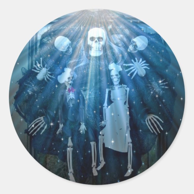 Pegatina Redonda Skeleton Wreath (Anverso)
