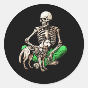 Pegatina Redonda Skeleton Y Dog Lazy Halloween Disstume Funny Skul