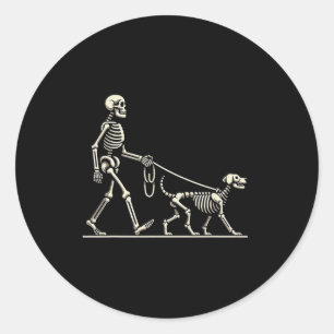 Pegatina Redonda Skeleton Y Dog Lazy Halloween Disstume Funny Skul