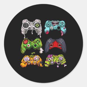 Pegatina Redonda Skeleton Zombie Gaming Controllers Halloween Gamer
