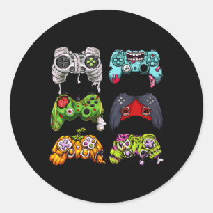 Pegatina Redonda Skeleton Zombie Gaming Controllers Halloween Gamer
