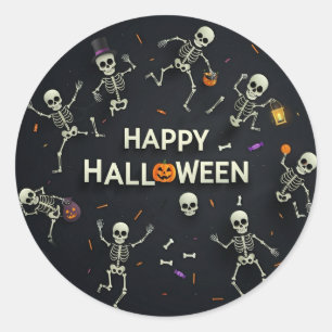 Pegatina Redonda Skeletons Happy Halloween