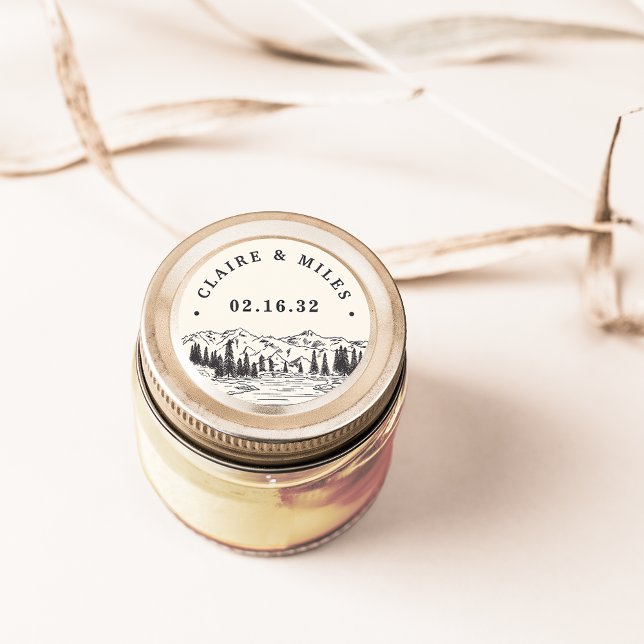 Pegatina Redonda Sketch de montaña | Boda personalizado (Subido por el creador)