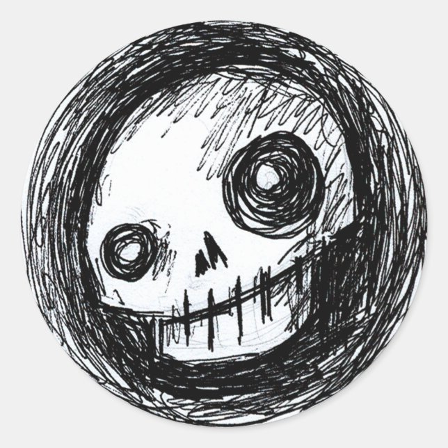 Pegatina Redonda Sketchy Skull (Anverso)