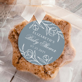 Pegatina Redonda Sketree Floral Dusty Blue Baby Shower