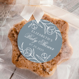 Pegatina Redonda Sketree Floral Dusty Blue Baby Shower