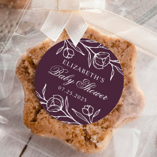 Pegatina Redonda Sketree Floral Purple Baby Shower