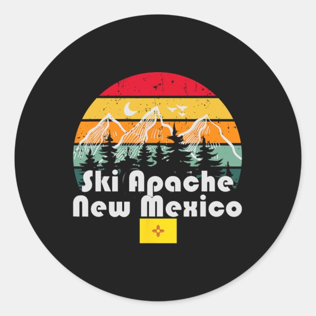 Pegatina Redonda Ski Apache Nuevo México1 (Anverso)