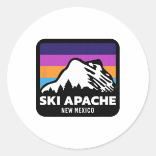 Pegatina Redonda Ski Apache Nuevo México Esquí Familia de Snowboard