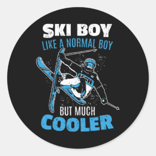 Pegatina Redonda Ski Boys Ski Mountain Sport Winter