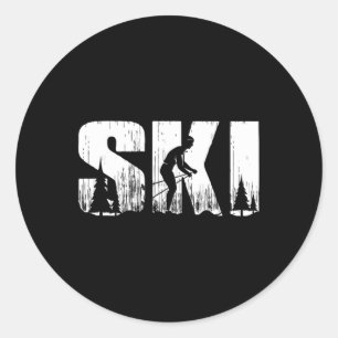 Pegatina Redonda Ski Cross Country Skip Vintage Winter Sport Para