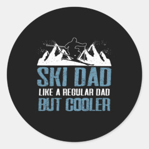 Pegatina Redonda Ski Dad Divertida Esquiadora Aventura Esquiar Aman